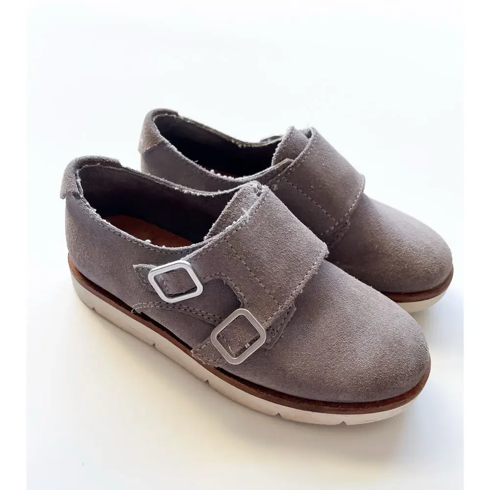Zara Boy's Grey Suede Leather Monk Loafer Shoes Size 25 3/4 Years